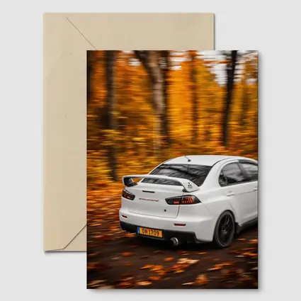 Mitsubishi Lancer Evolution White Autumn Forest