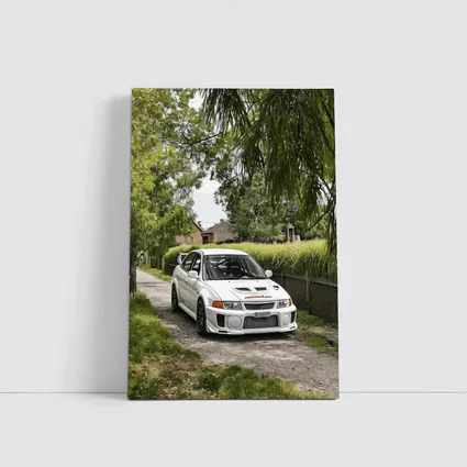 Mitsubishi Lancer Evolution White Gravel Road