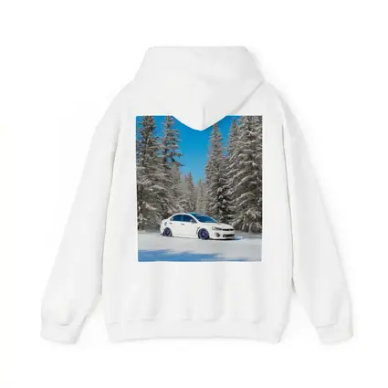 Mitsubishi Lancer White Slammed Snowy Forest