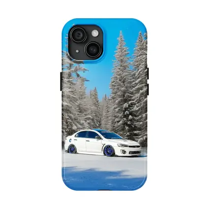 Mitsubishi Lancer White Slammed Snowy Forest