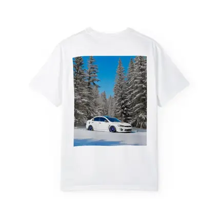 Mitsubishi Lancer White Slammed Snowy Forest