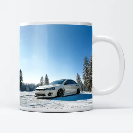 Mitsubishi Lancer White Stance Snow Forest