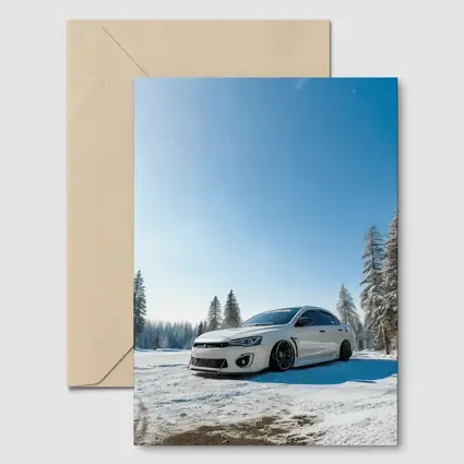 Mitsubishi Lancer White Stance Snow Forest