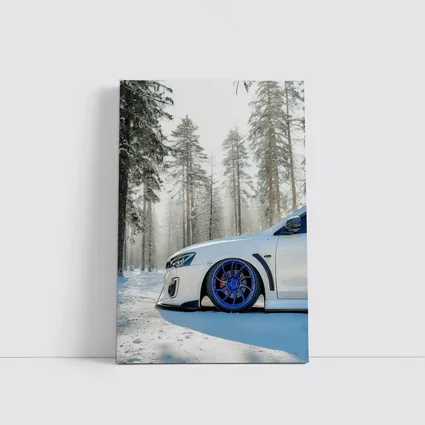 Mitsubishi Lancer White Stance Snowy Forest