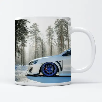 Mitsubishi Lancer White Stance Snowy Forest