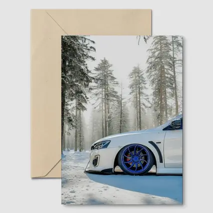 Mitsubishi Lancer White Stance Snowy Forest