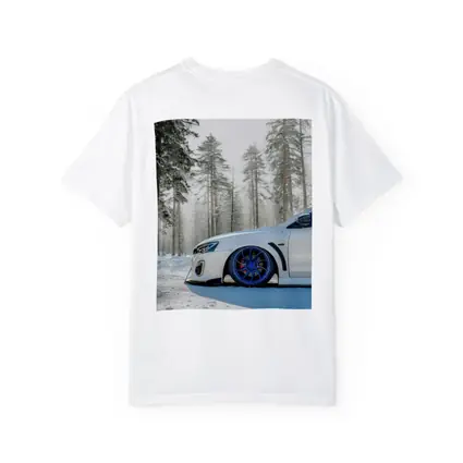 Mitsubishi Lancer White Stance Snowy Forest