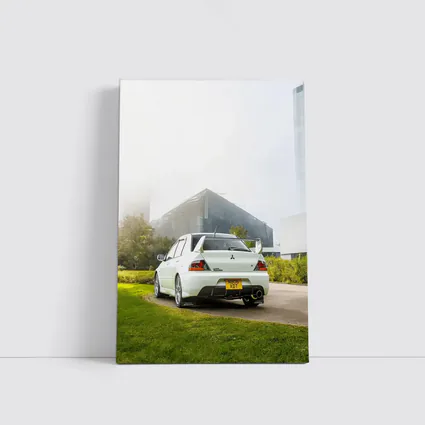 Mitsubishi Lancer Evolution White City Background