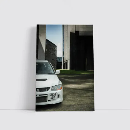 Mitsubishi Lancer Evo White Urban Setting