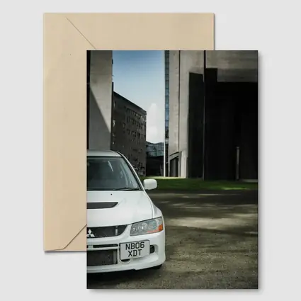 Mitsubishi Lancer Evo White Urban Setting