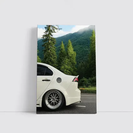 Mitsubishi Lancer White Car Mountain Forest