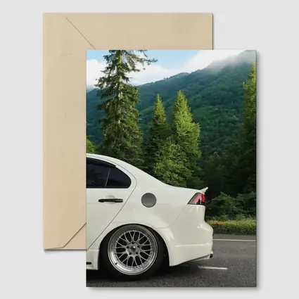Mitsubishi Lancer White Car Mountain Forest