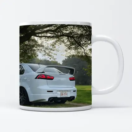 Mitsubishi Lancer White Parked Under Green Trees