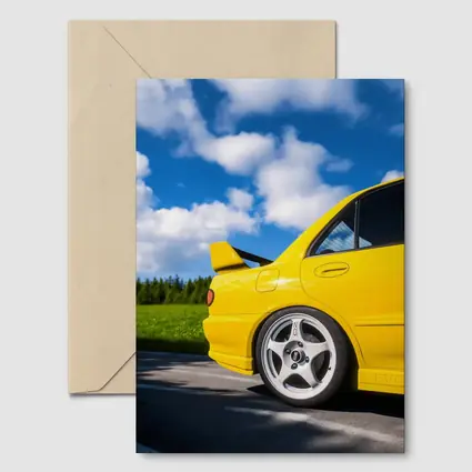 Mitsubishi Lancer Evo Yellow Summer Road