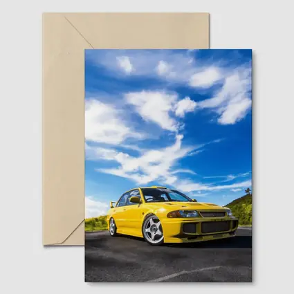 Mitsubishi Lancer Evolution Yellow Open Road