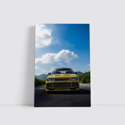 Yellow Mitsubishi Lancer Evo Open Road