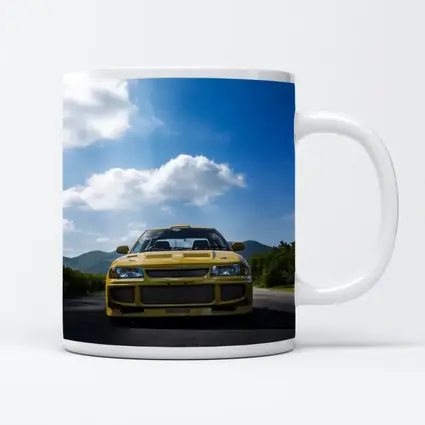 Yellow Mitsubishi Lancer Evo Open Road