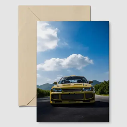 Yellow Mitsubishi Lancer Evo Open Road