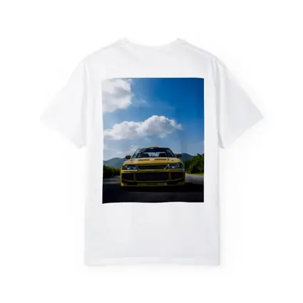 Yellow Mitsubishi Lancer Evo Open Road