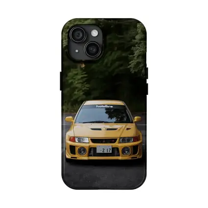 Mitsubishi Lancer Evolution Yellow Forest Road