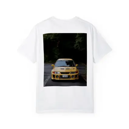 Mitsubishi Lancer Evolution Yellow Forest Road