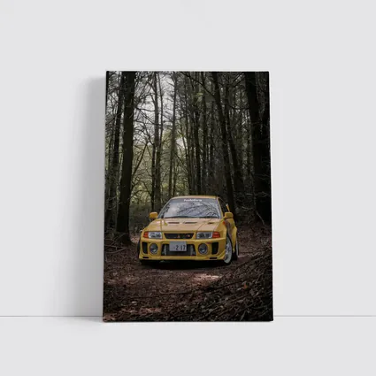 Mitsubishi Lancer Evolution Yellow Forest Road
