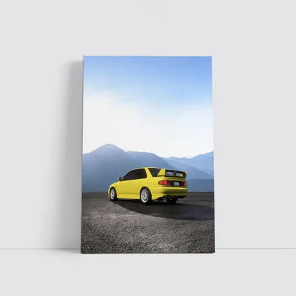 Mitsubishi Lancer Yellow Car Mountain Background