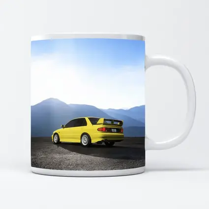 Mitsubishi Lancer Yellow Car Mountain Background
