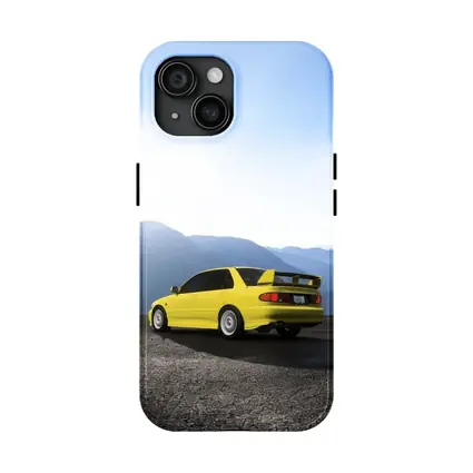 Mitsubishi Lancer Yellow Car Mountain Background