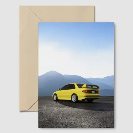 Mitsubishi Lancer Yellow Car Mountain Background