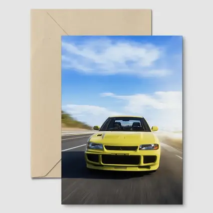 Mitsubishi Lancer Evolution Yellow Open Road