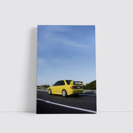 Mitsubishi Lancer Evolution Yellow Highway Motion