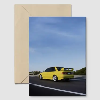 Mitsubishi Lancer Evolution Yellow Highway Motion