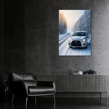 Mitsubishi Mirage Silver Car Snowy Winter Road