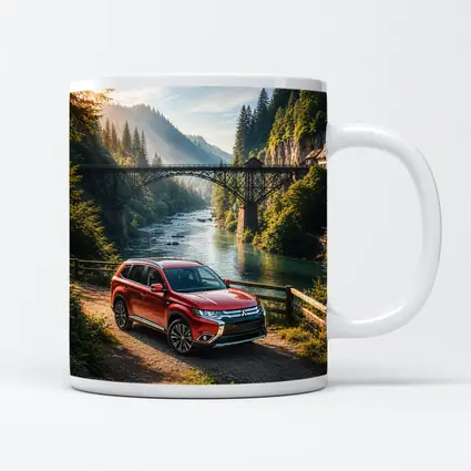 Mitsubishi Outlander Red SUV Mountain River Bridge