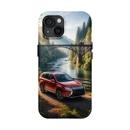 Mitsubishi Outlander Red SUV Mountain River Bridge
