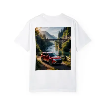 Mitsubishi Outlander Red SUV Mountain River Bridge