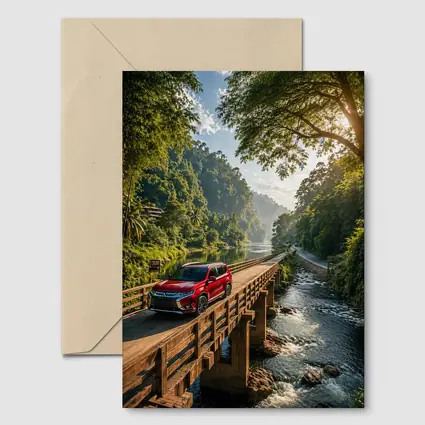 Mitsubishi Outlander SUV On Jungle Bridge