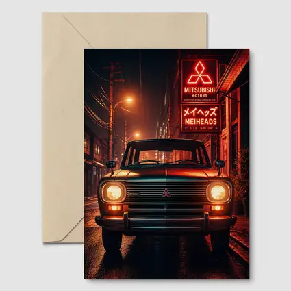 Mitsubishi Classic Car Neon Night Street
