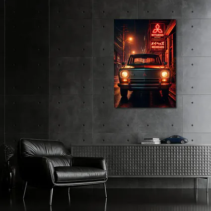 Mitsubishi Classic Car Neon Night Street