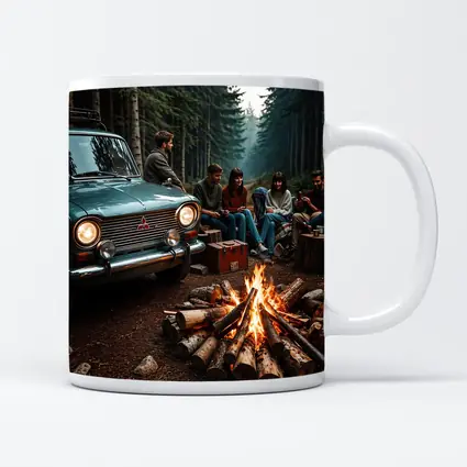 Mitsubishi Classic Car Forest Campfire Friends