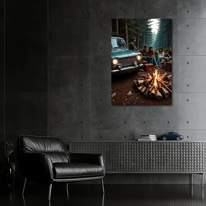 Mitsubishi Classic Car Forest Campfire Friends