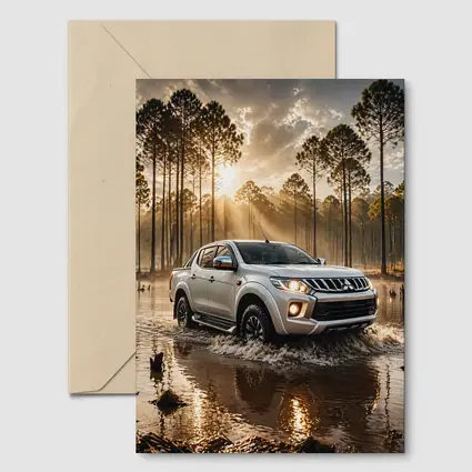 Mitsubishi Triton L200 Splashing Through Forest Water