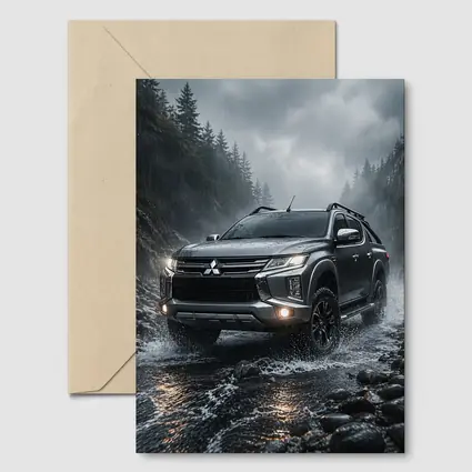 Mitsubishi L200 Triton Splashing Rainy Rocky Trail