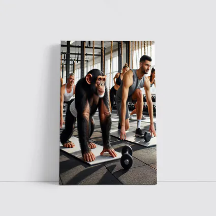 Chimpanzee Working Out in Gym With Humans