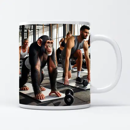 Chimpanzee Working Out in Gym With Humans