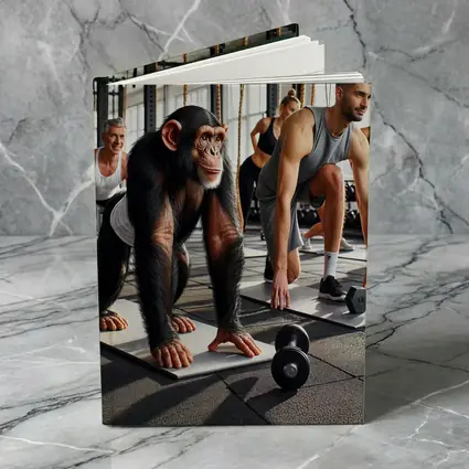 Chimpanzee Working Out in Gym With Humans