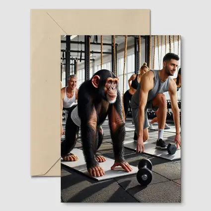 Chimpanzee Working Out in Gym With Humans