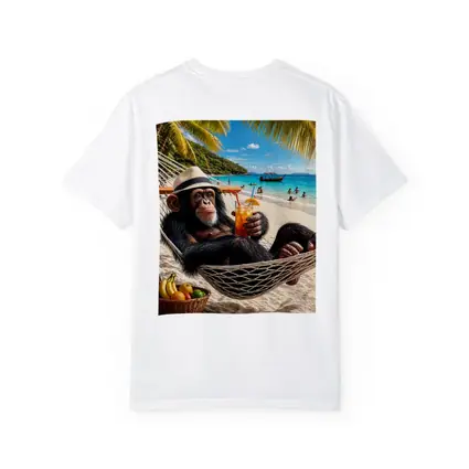 Chimpanzee Relaxing on Beach Hammock with Cocktail