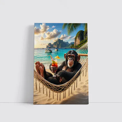 Chimpanzee Relaxing on Beach Hammock Tropical